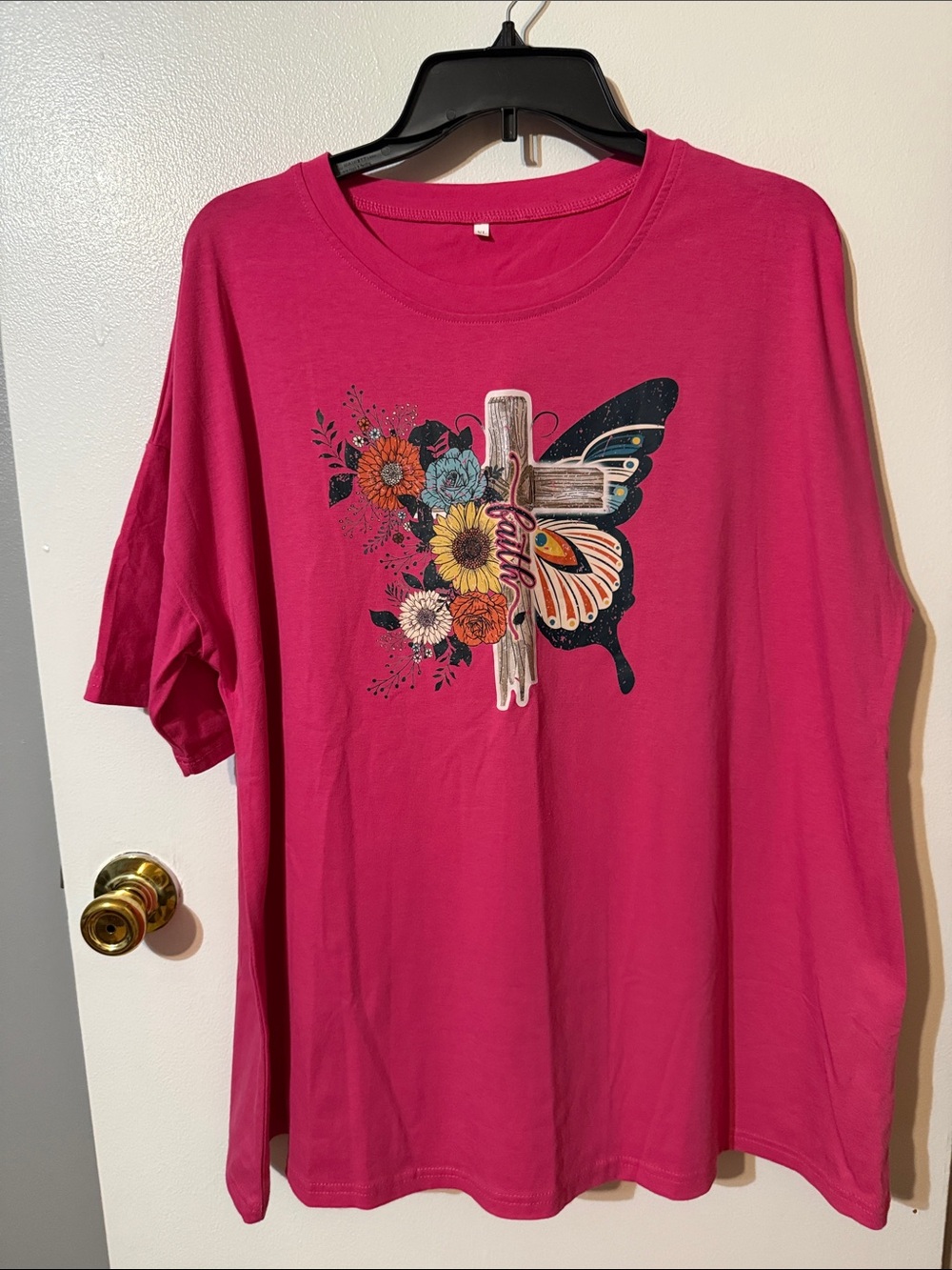 Pink Floral Cross & Butterfly Graphic Tee